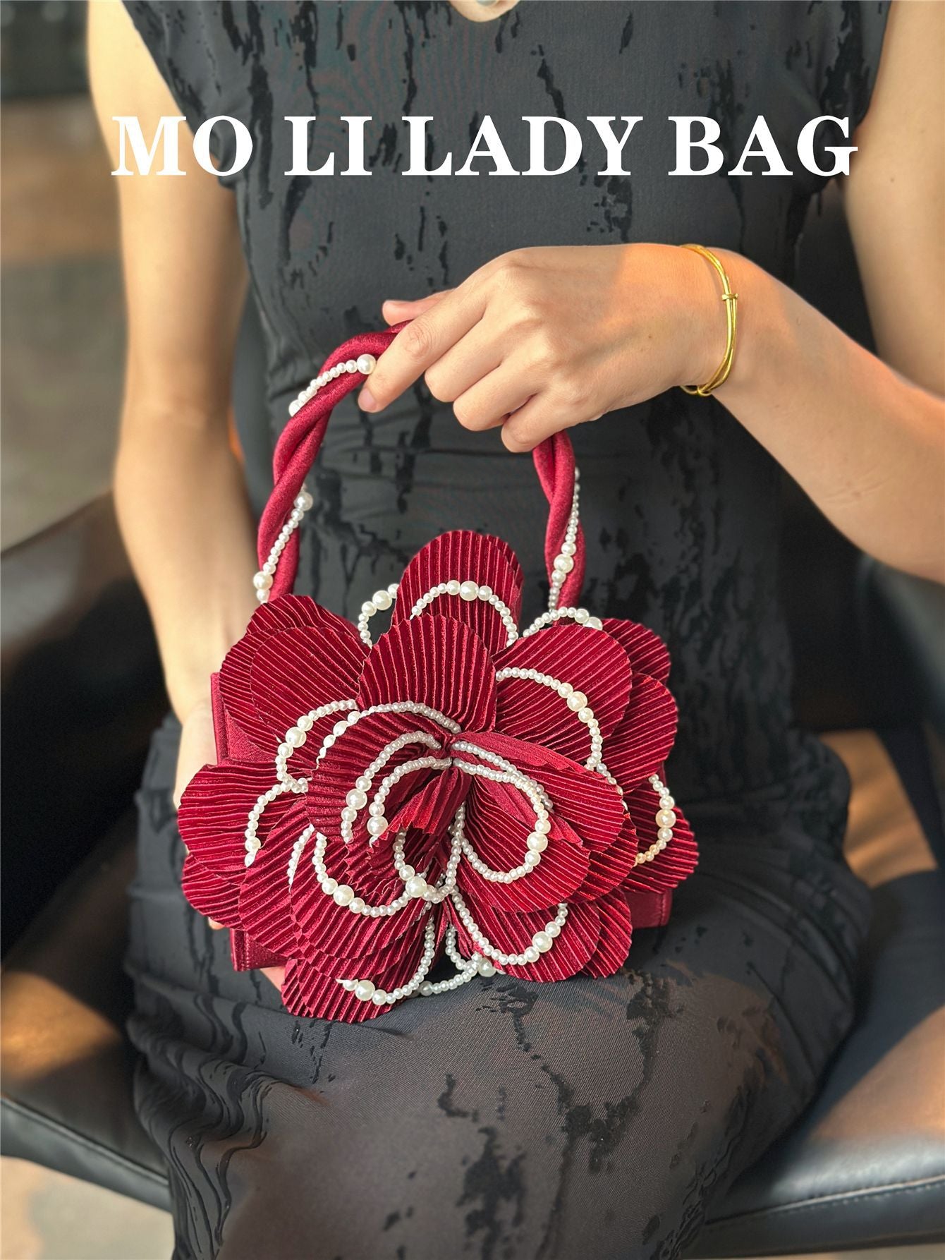 Wine Red Twist Pearl Clutch Rose Sculpting Powder Flower Bags