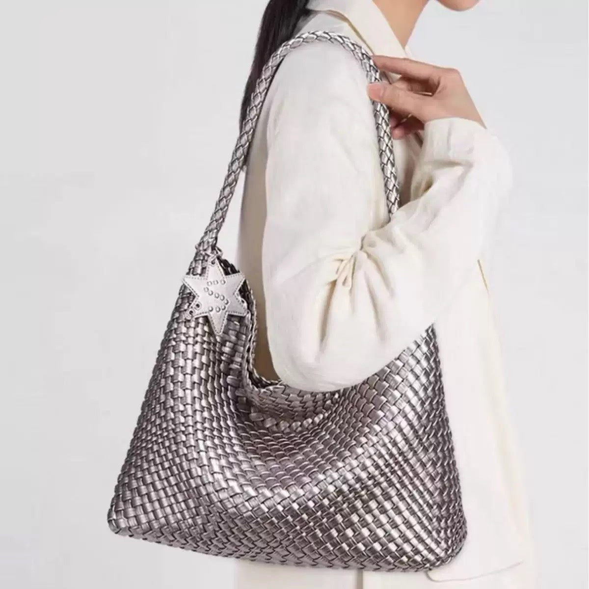 Large Capacity Genuine Leather Gold Portable Bags