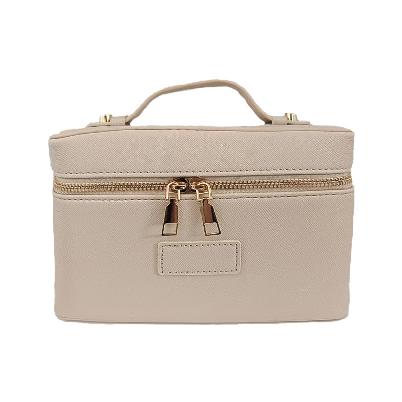 Cross Pattern Leather Golden Hardware Portable Beauty Storage Skin Makeup Bag