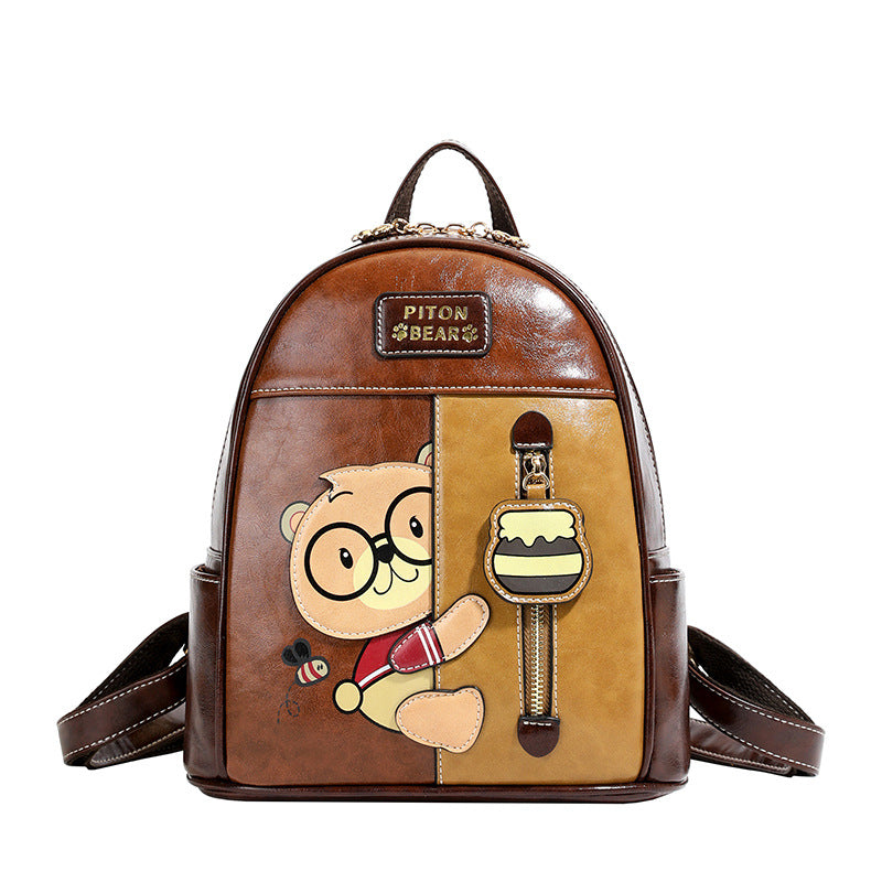 Women's Cartoon Bear Versatile Minority Fashion Shell Women's Backpack