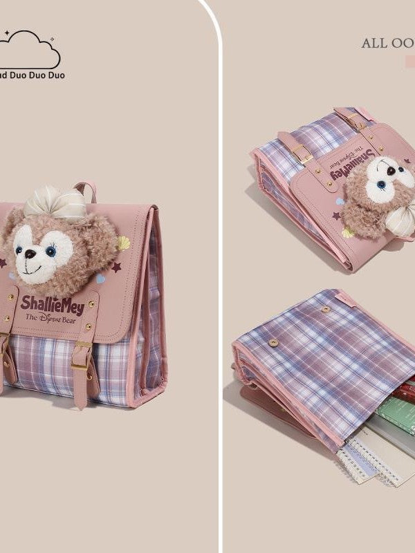 Plush Cute Cartoon Heart Plaid Design Women's Backpack