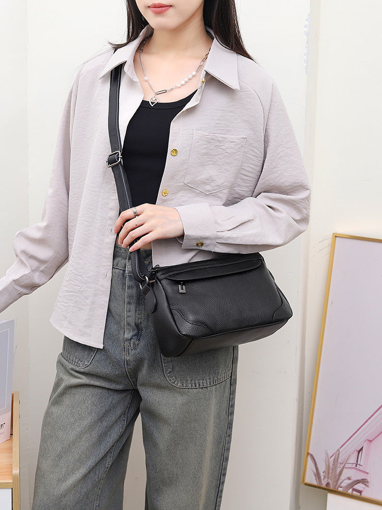 Women's Niche Lightweight Mobile First Layer Cowhide Leather Men's Bags
