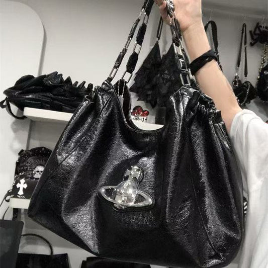 Women's High Version Rear Hobo Saturn Lychee Pattern Underarm Bag