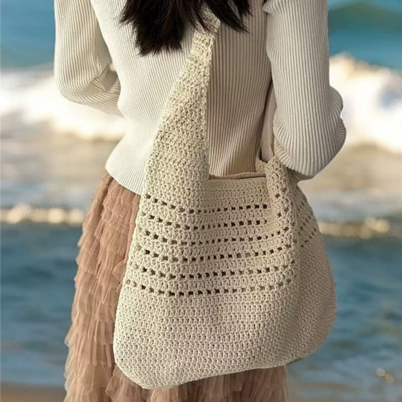 Women's Summer Cotton Thread Woven Seaside Vacation Beach Large Capacity Women's Shoulder Bag