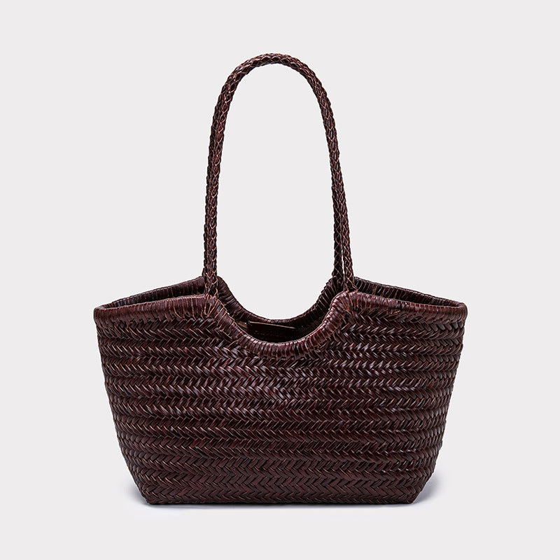 Woven Vintage First Layer Cowhide Vegetable Basket Tote Bag