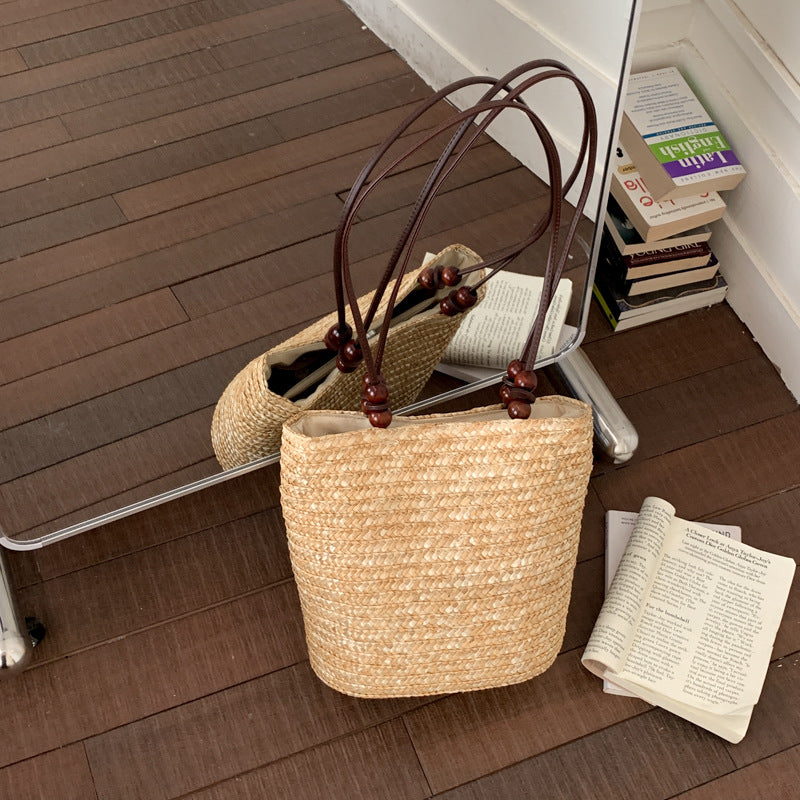 Women's Korean Fashion Woven Simple Straw Versatile Bucket Bag