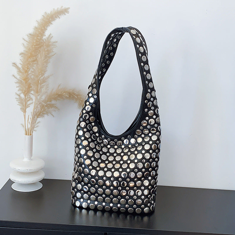 Beautiful Women's Underarm Punk Rivet Inlaid Tote Bag