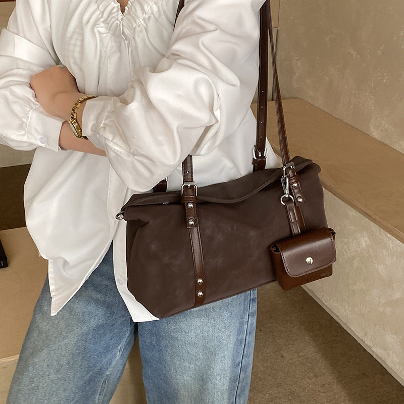Women's Suede Pillow Matte Stitching Underarm Large Tote Bag