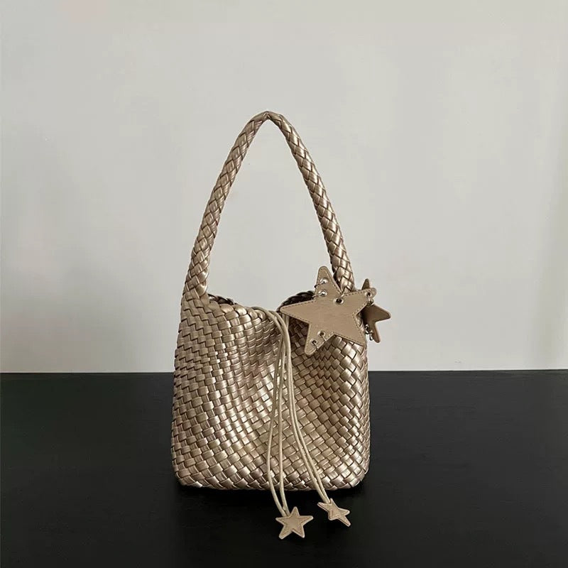 Women's Gun Champagne Hand-woven Large Capacity High-grade Tote Bag
