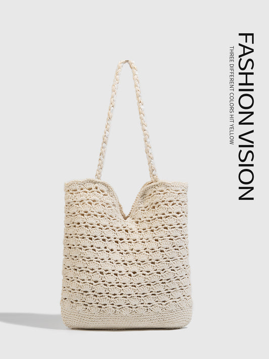 Women's Hand-woven Large Capacity Seaside Vacation Beach Cotton Tote Bag