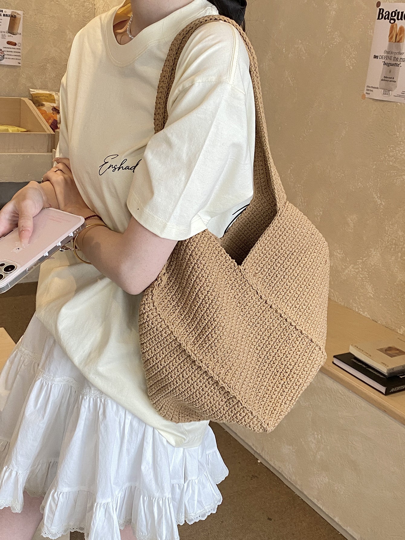 High-grade Crochet Large Capacity High Quality Commuter Woven Women's Shoulder Bag