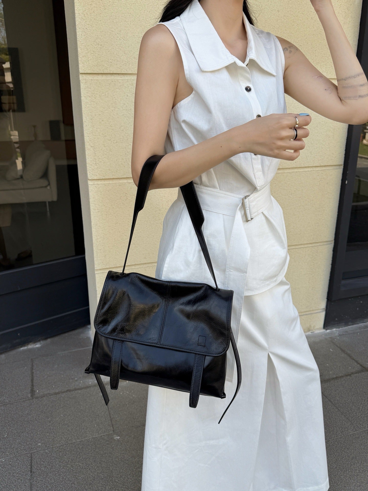 Fashion Oil Wax First Layer Cowhide Texture Women's Shoulder Bag