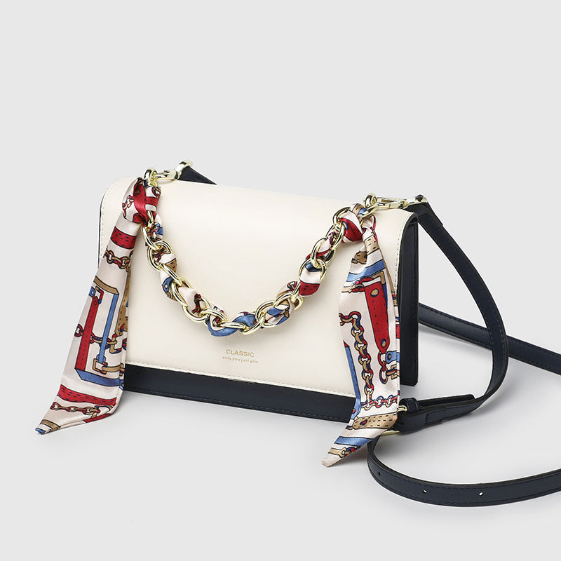 Women's Genuine Leather Chain Silk Scarf Women's Handbag