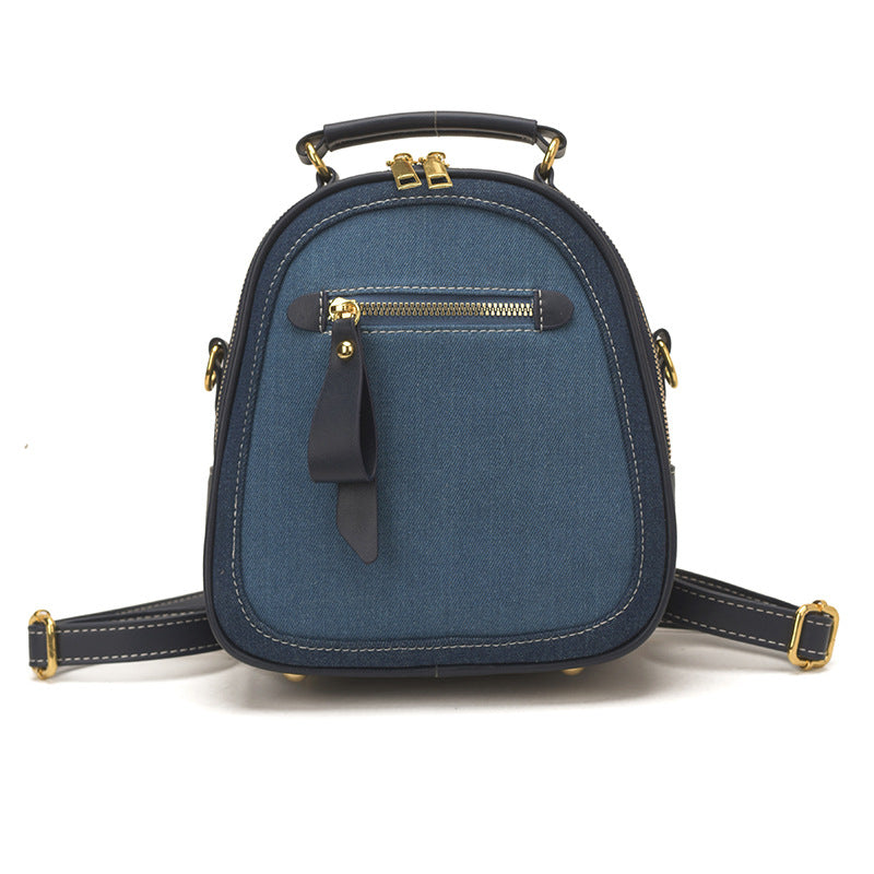 Denim Contrast Color Retro Popular College Women's Backpack