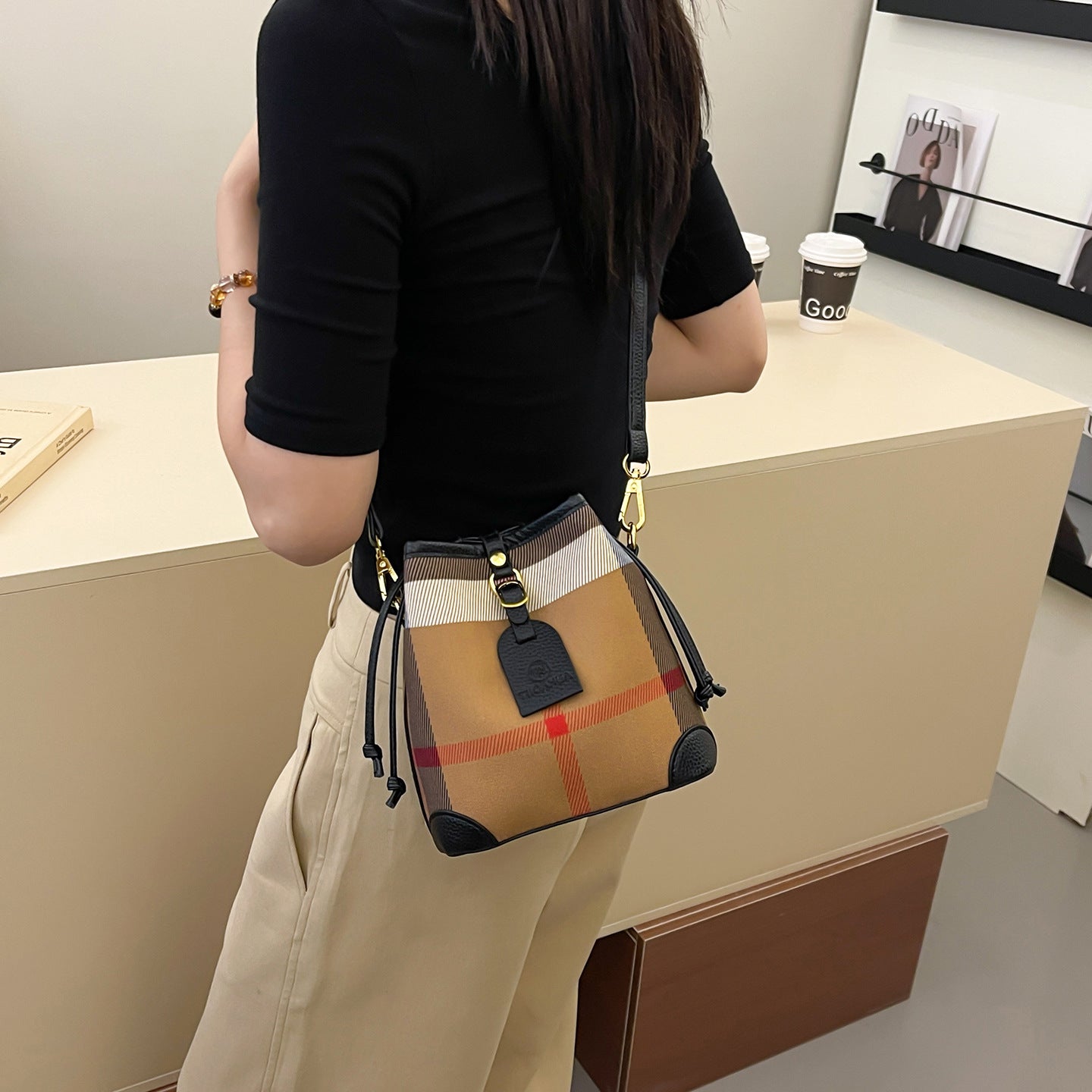 Women's Check Pattern Texture Practical Large Capacity Bags