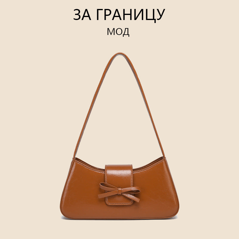 Women's Baguette Versatile Fashion Leather Niche Bow Bags