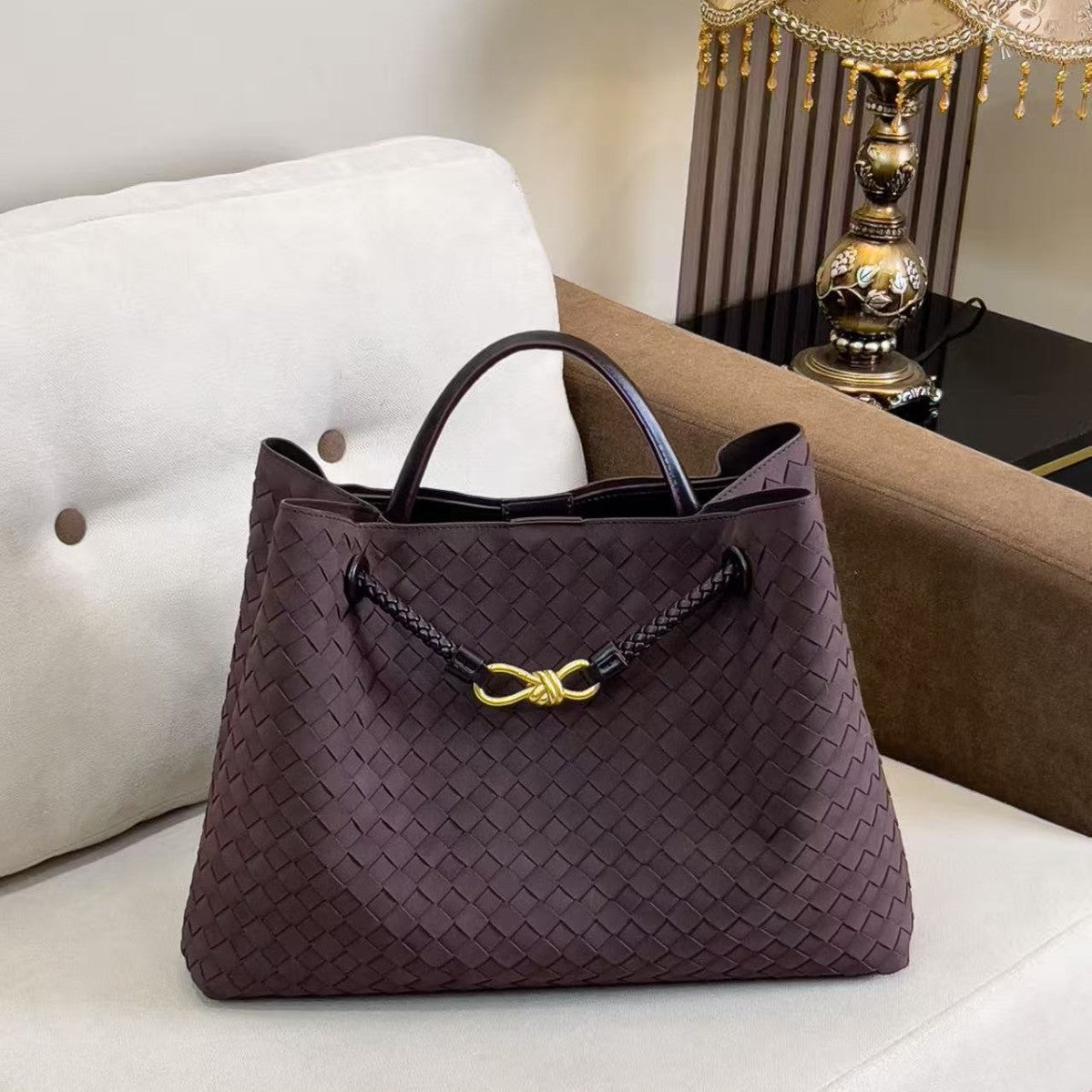 Women's Woven Large Capacity Totes Grid For Tote Bag