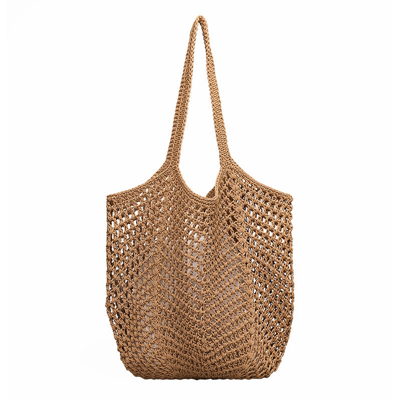Women's Korean Drawstring Fashionable Cotton Hollow Hand-woven Women's Shoulder Bag