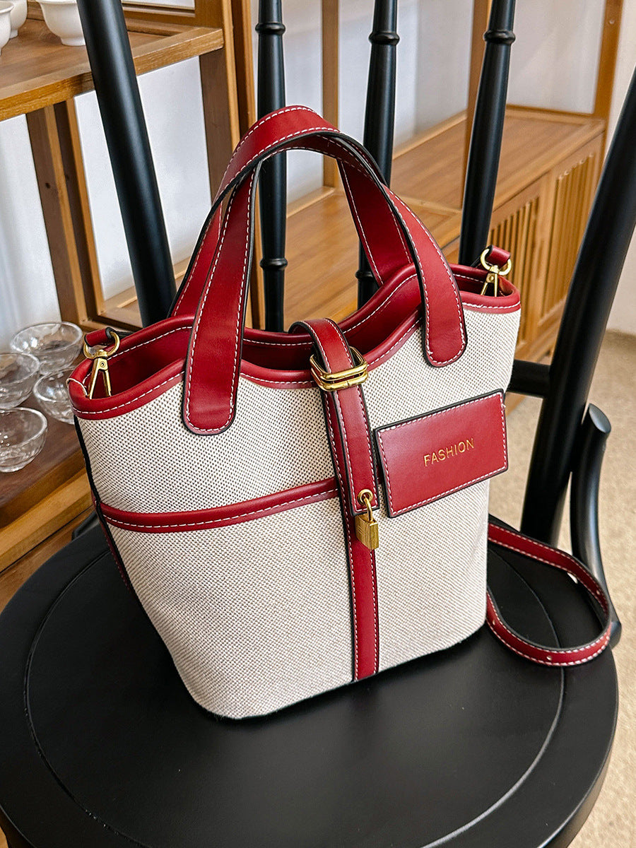 Women's Popular Retro Canvas Hand Holding Fashion Color Bucket Bags