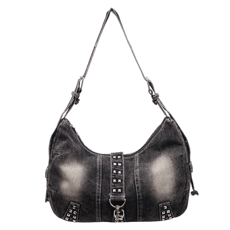 Large Capacity Totes Denim Rivet American Style Trend Tote Bag