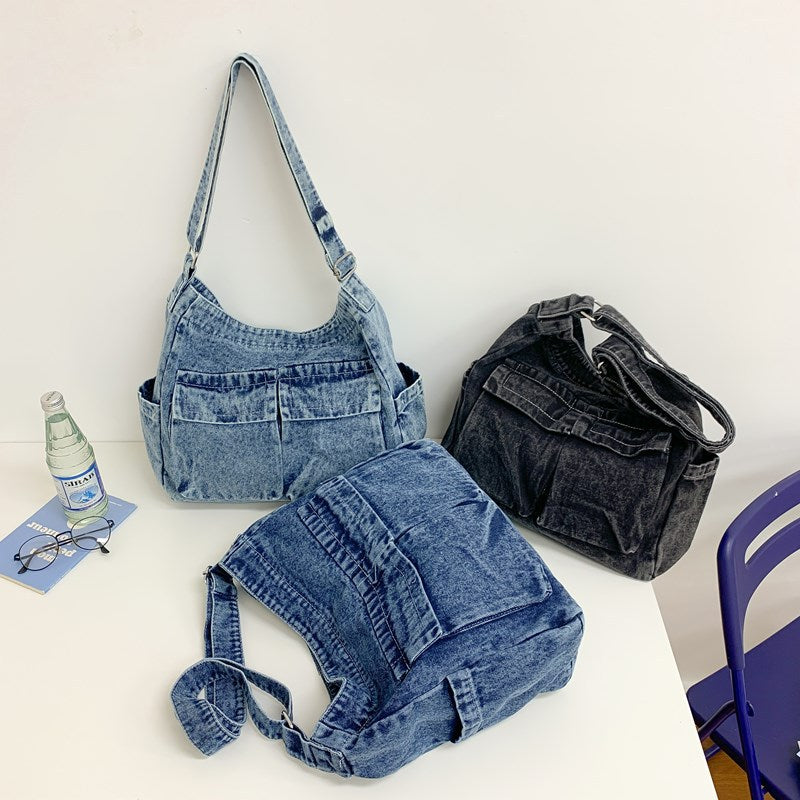 Retro Denim Art Class Make-up Korean Style Women's Shoulder Bag