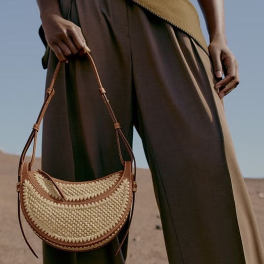Raffia Woven Portable Hobos Vacation Style Beach Women's Shoulder Bag