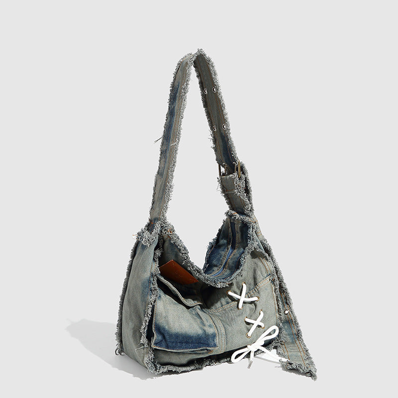 Women's Large Capacity Hot Worn Looking Washed-out Jean Women's Shoulder Bag