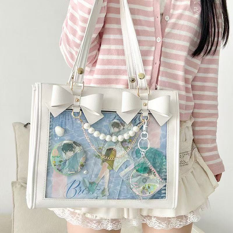 Wu Dong Shop Two-dimensional Bar Badge Transparent Cartoon Female Strawberry Women's Shoulder Bag