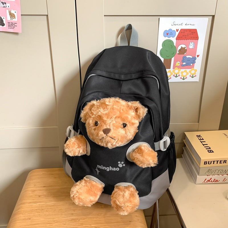 Korean Style Cute Bear Junior Senior High Large Leisure Backpack