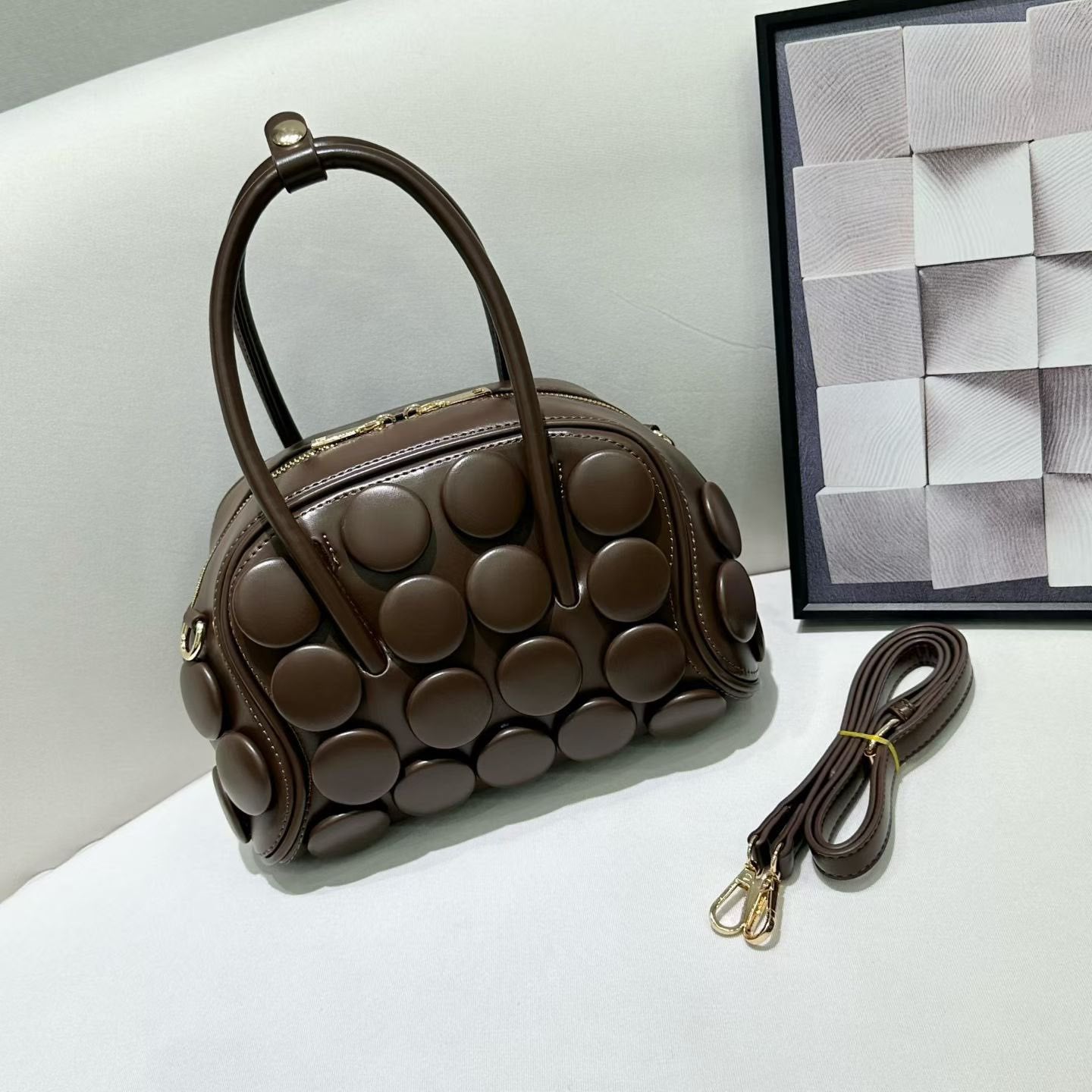 Women's Round Handmade Button Classic Fashion Portable Underarm Bag