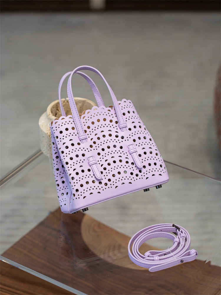 Women's Wave Hollow Carved Calfskin Vegetable Basket Fashion Son Women's Shoulder Bag