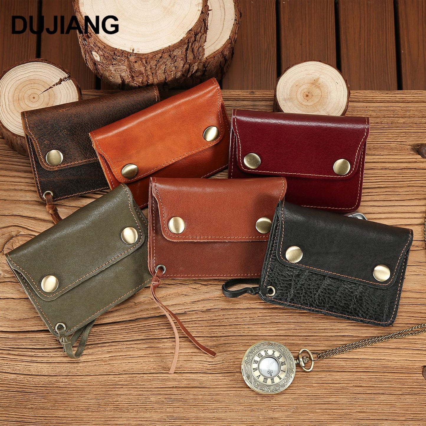 Layer Cowhide Magnetic Snap Zipper Portable Leather Card Pack Card Sleeve