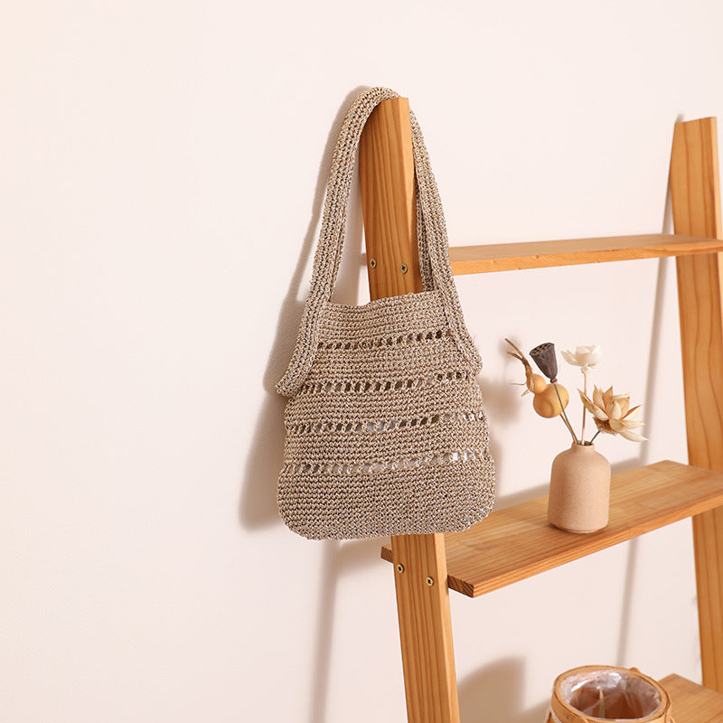 Straw Metallic Yarn Portable Hollow Woven Seaside Bags