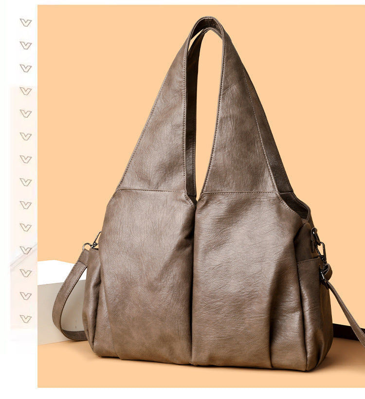 Women's Large Capacity Fashion Simple Retro Solid Color Tote Bag