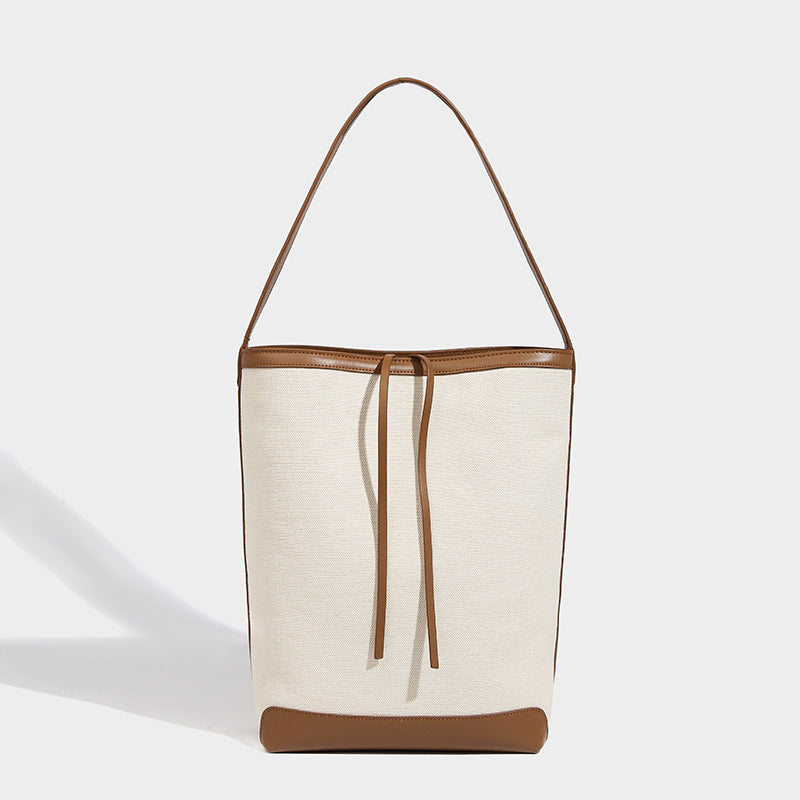 Korean Style Canvas Large Capacity Shopping Contrast Women's Shoulder Bag