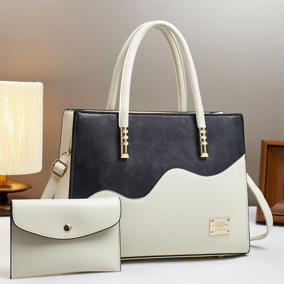 Women's Commuter Color Matching Advanced Sense Large Tote Bag
