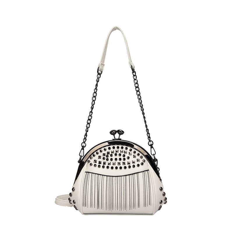 Women's Fashion Rivet Tassel Chain Versatile Portable Clip Bags