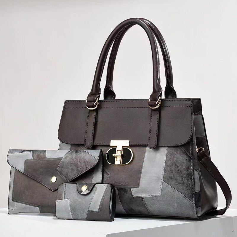 Women's Fashion Color Contrast Large Capacity Combination Retro Easy Matching Women's Handbag