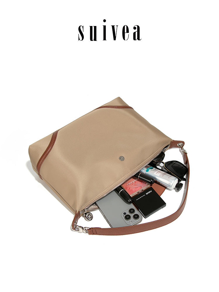 Idle Style One Underarm Nylon Leather Patchwork Flip Dumpling Tote Bag