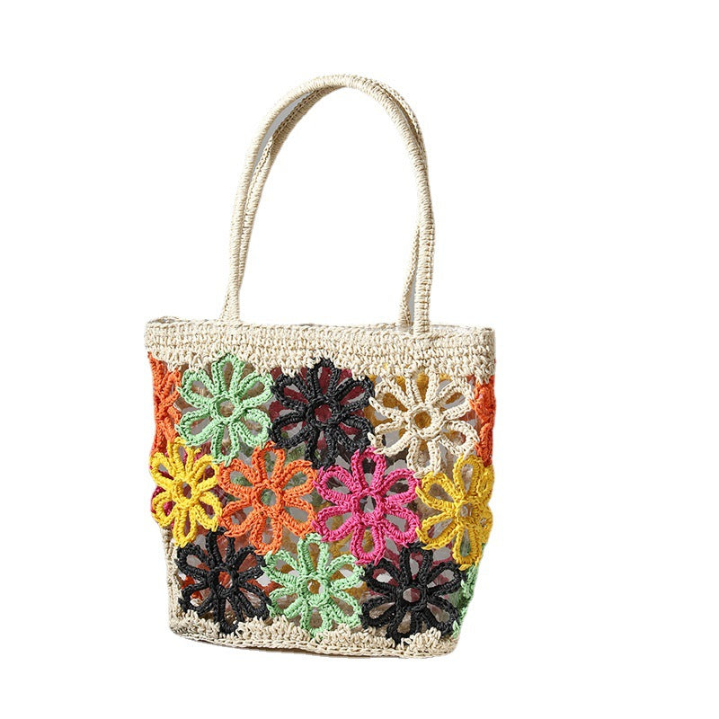 Women's Summer Fresh Cutout Flowers Hand-woven Portable Seaside Bags