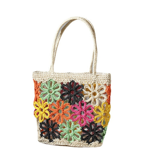 Women's Summer Fresh Cutout Flowers Hand-woven Portable Seaside Bags
