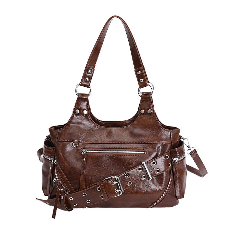 Women's Fashionable Personalized Hot Oil Wax Leather Shoulder Bags