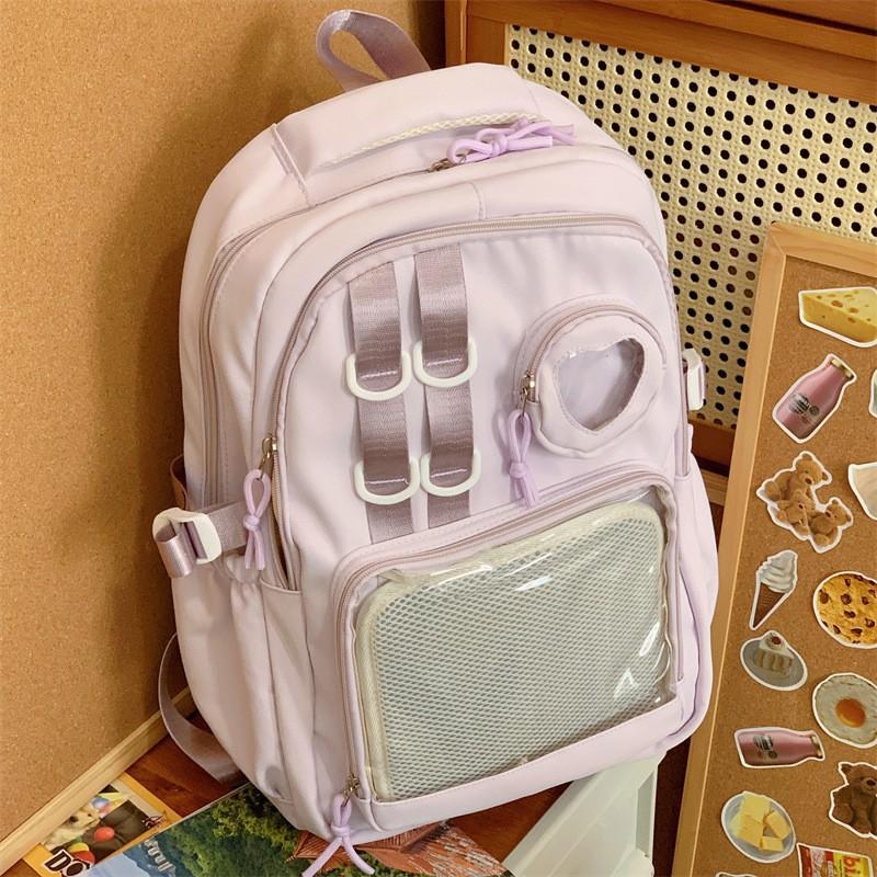 Style College Transparent Solid Color Bar Cartoon Junior Senior Leisure Backpack