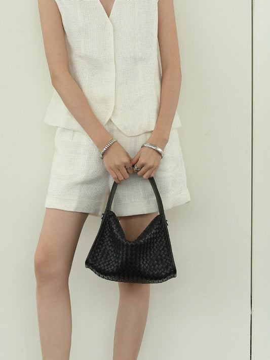 Early Spring Sheepskin Triangle French Texture Loose Woven Genuine Leather Women's Handbag