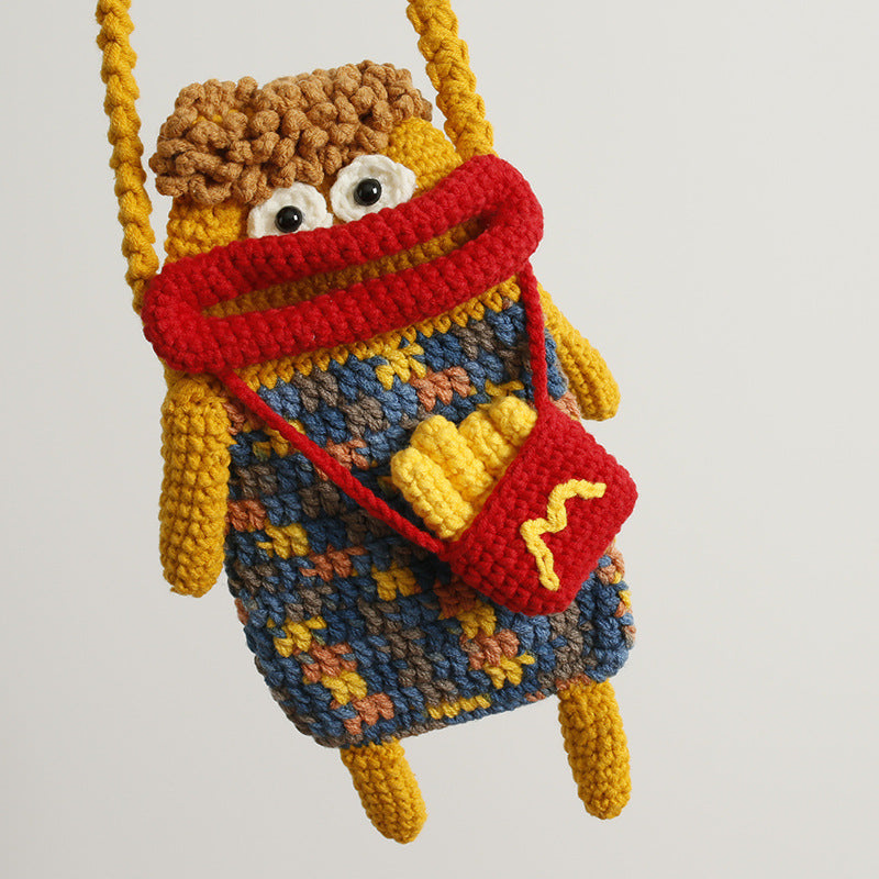 Women's Weaving Sausage Mouth Ugly Cute Wool Crocheted Cartoon Mobile Phone Bag