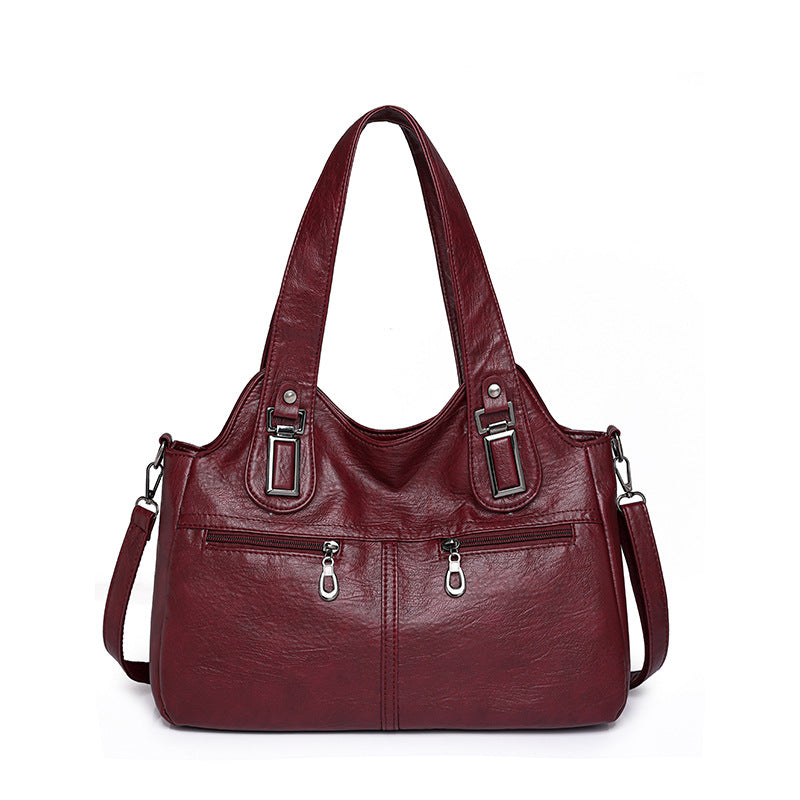 Women's Soft Leather Large Capacity Female Simple Mom Style Handbags