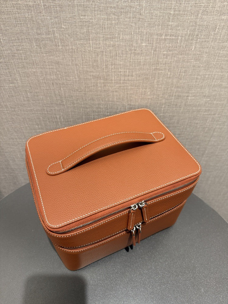 First Layer Cowhide Large Capacity Printable Multifunctional Jewelry Makeup Bag