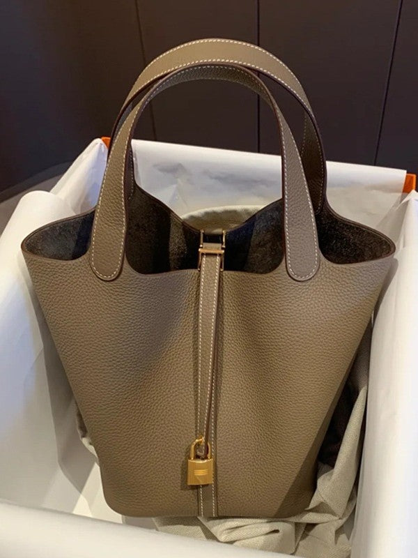 Women's Pattern Cowhide Vegetable Basket Portable High-grade Genuine Bucket Bag