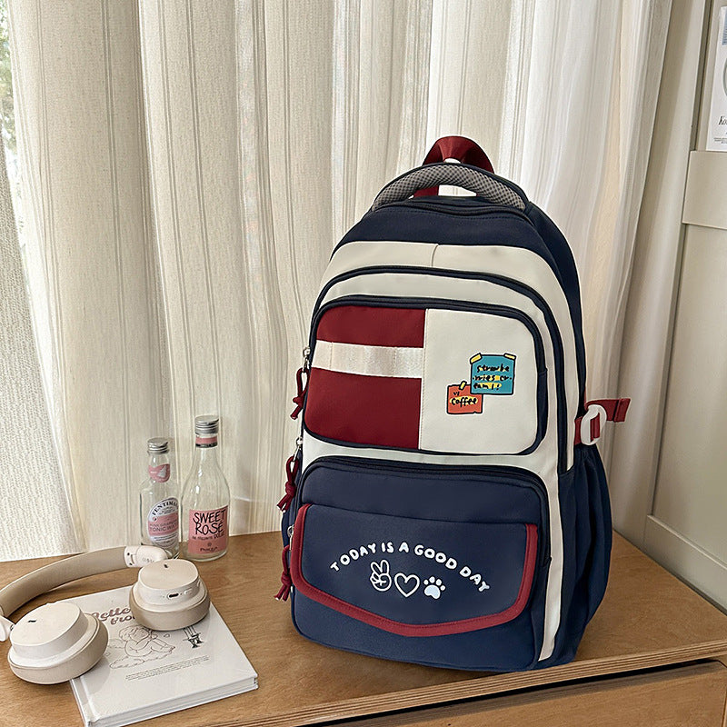 Style Contrast Color Early High Large Capacity Leisure Backpack