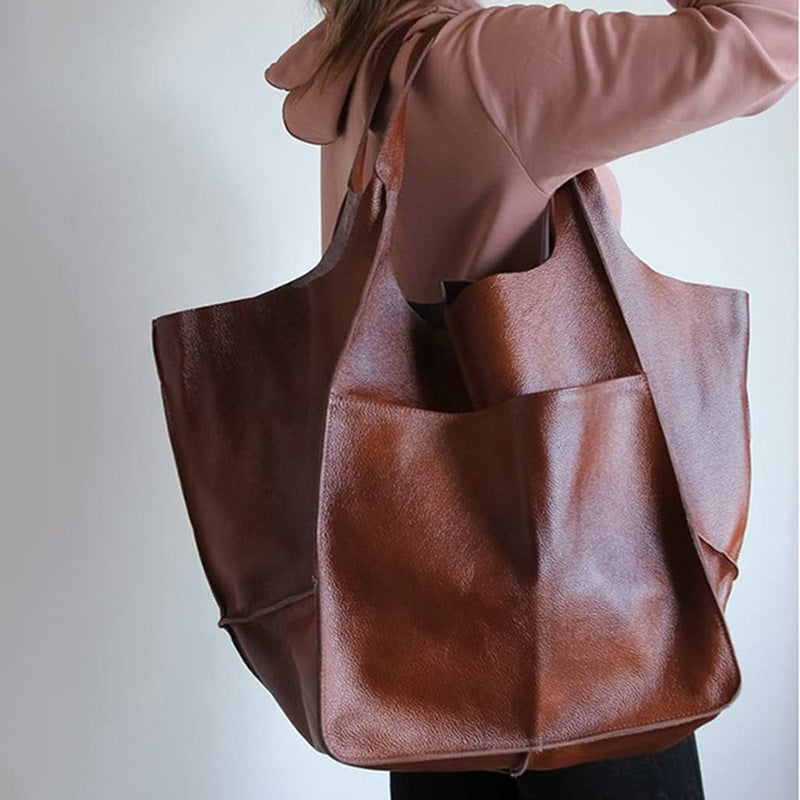 Women's Retro Simple Big Soft Leather Large Capacity Bags